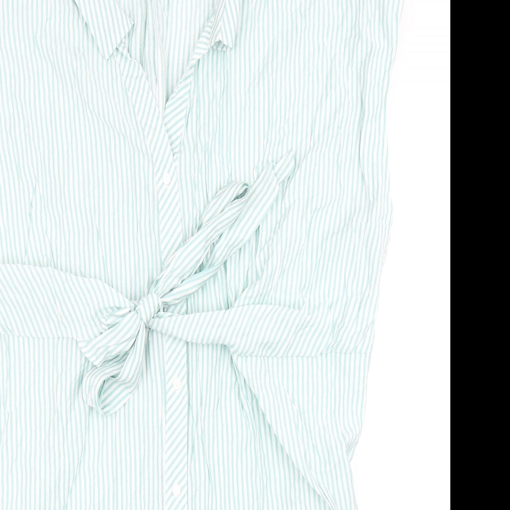 Papaya Womens Green Striped Viscose Shirt Dress Size 14 Collared Button