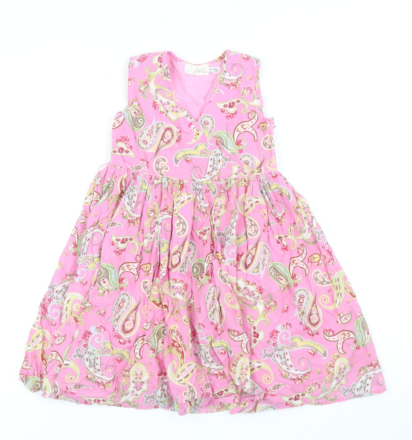 Joules Girls Pink Paisley Cotton Fit & Flare Size 5 Years V-Neck Zip