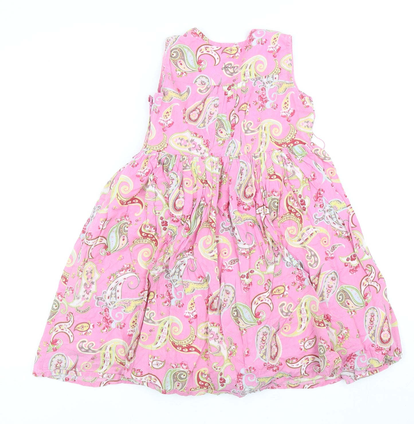 Joules Girls Pink Paisley Cotton Fit & Flare Size 5 Years V-Neck Zip