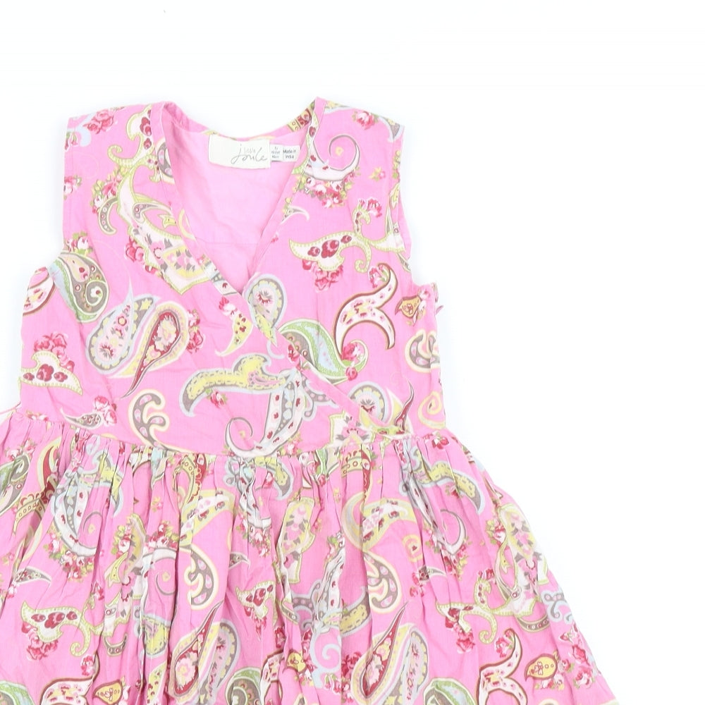 Joules Girls Pink Paisley Cotton Fit & Flare Size 5 Years V-Neck Zip