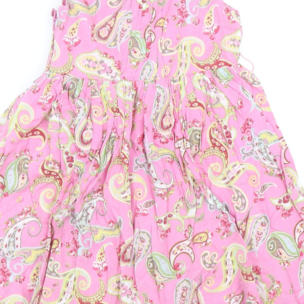 Joules Girls Pink Paisley Cotton Fit & Flare Size 5 Years V-Neck Zip