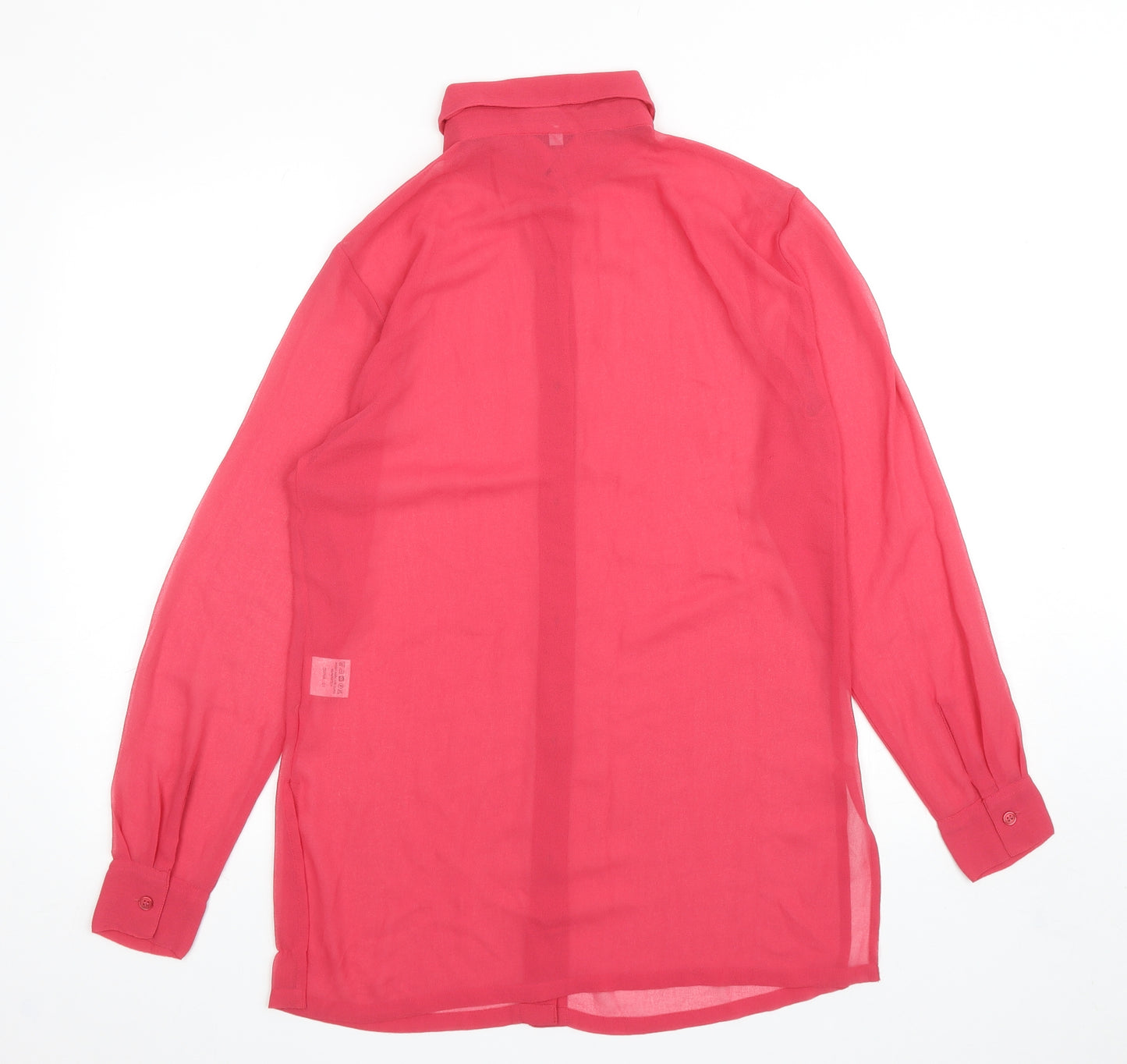 Preworn Womens Pink Polyester Basic Button-Up Size 10 Collared