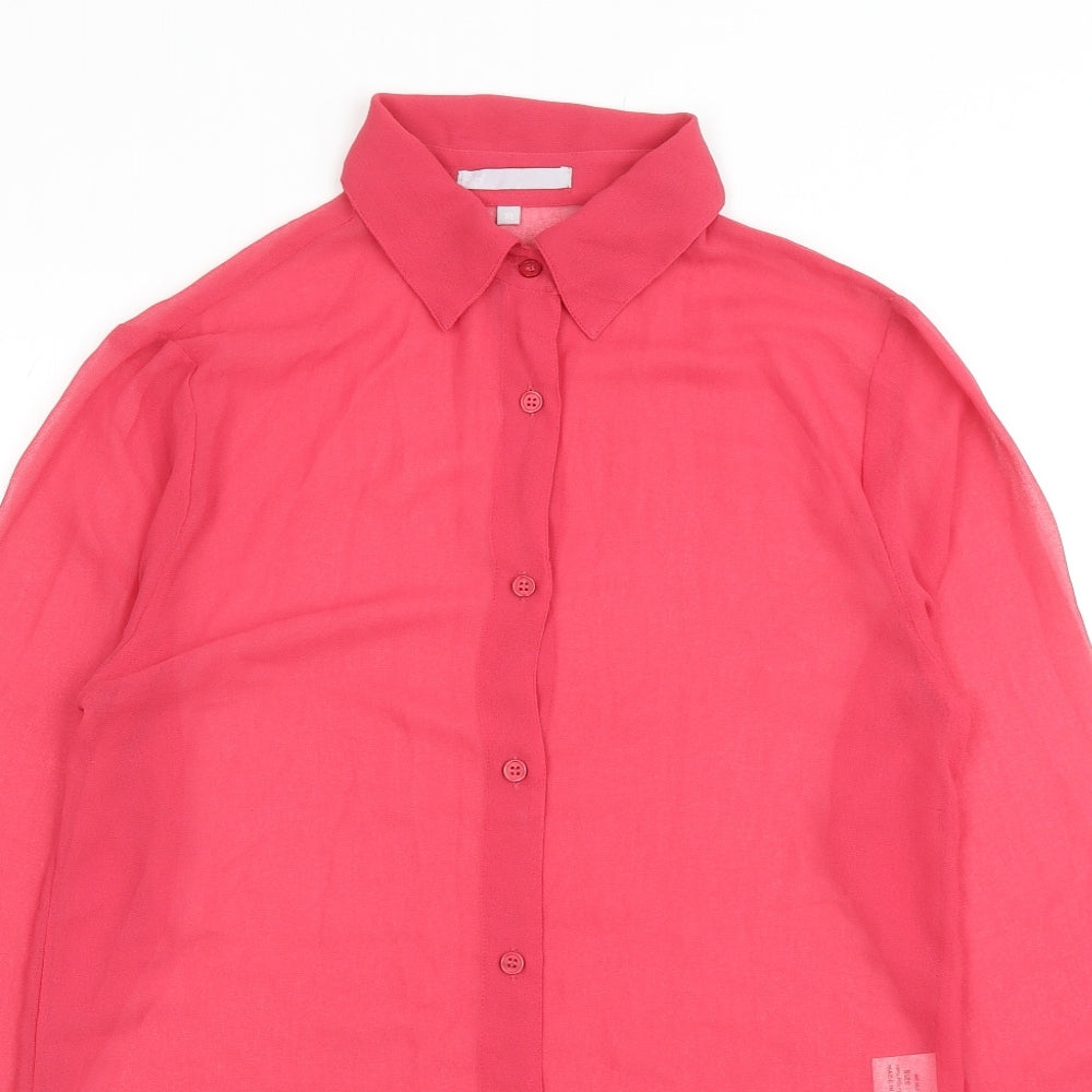 Preworn Womens Pink Polyester Basic Button-Up Size 10 Collared