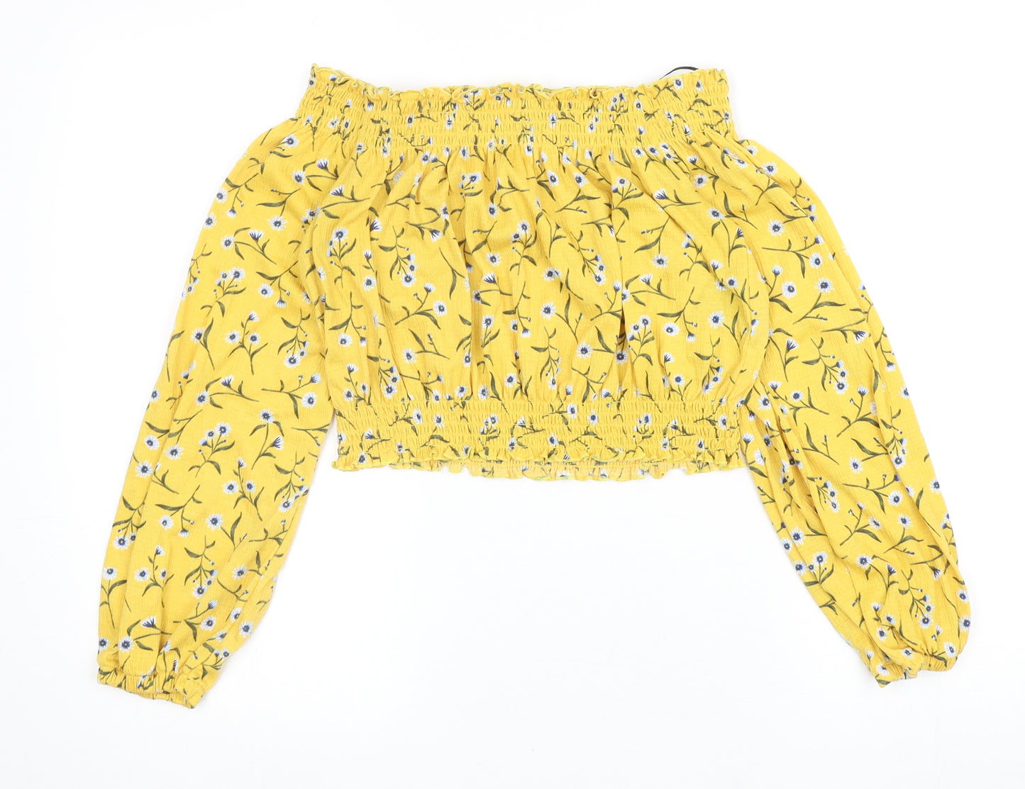 Divided by H&M Womens Yellow Floral Polyester Cropped Blouse Size S Off the Shoulder