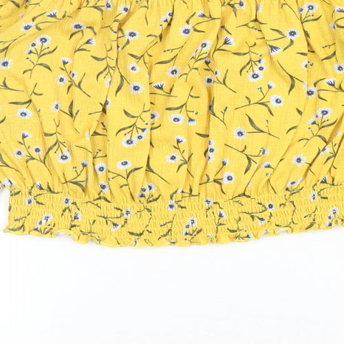 Divided by H&M Womens Yellow Floral Polyester Cropped Blouse Size S Off the Shoulder
