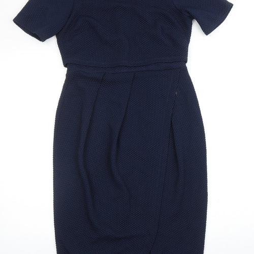 ASOS Womens Blue Polyester Pencil Dress Size 10 Round Neck Zip