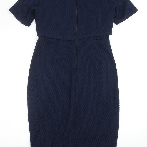 ASOS Womens Blue Polyester Pencil Dress Size 10 Round Neck Zip