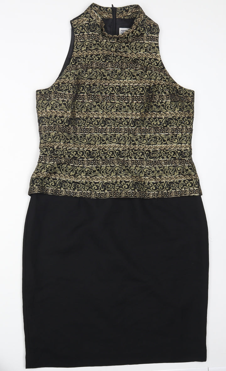 Jessica Howard Womens Black Polyester A-Line Size 12 High Neck Zip