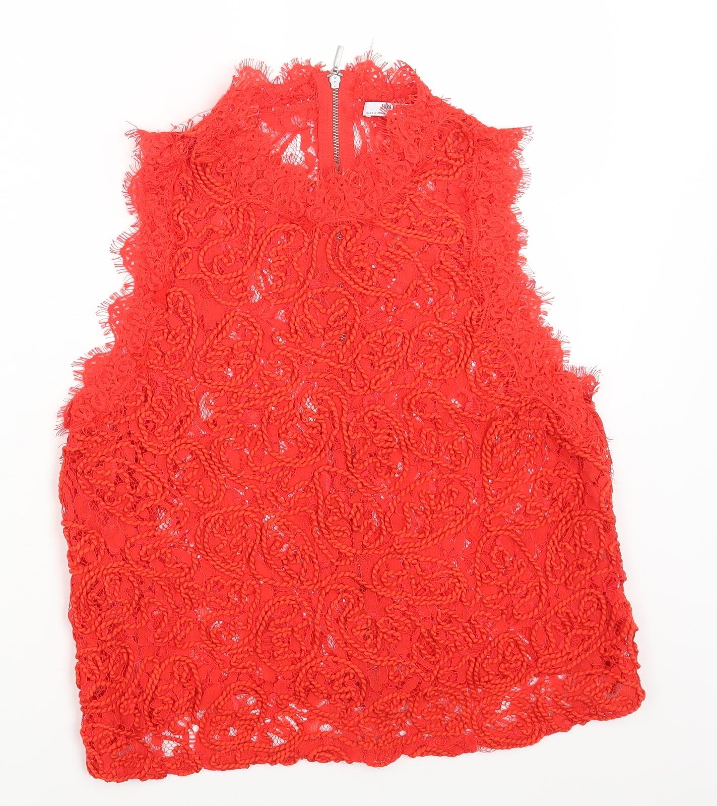 Zara Womens Red Polyester Cropped T-Shirt Size L Round Neck