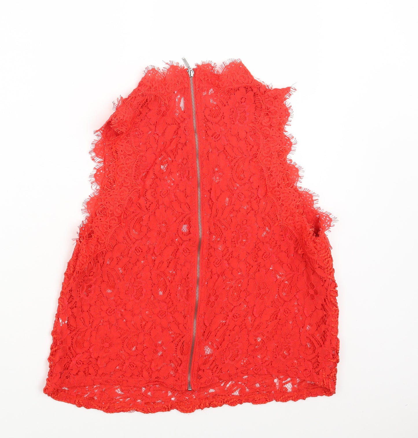 Zara Womens Red Polyester Cropped T-Shirt Size L Round Neck