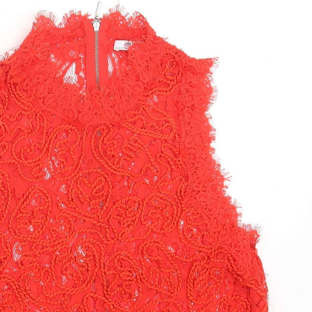 Zara Womens Red Polyester Cropped T-Shirt Size L Round Neck