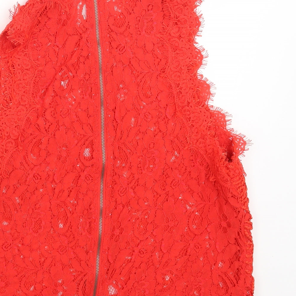 Zara Womens Red Polyester Cropped T-Shirt Size L Round Neck