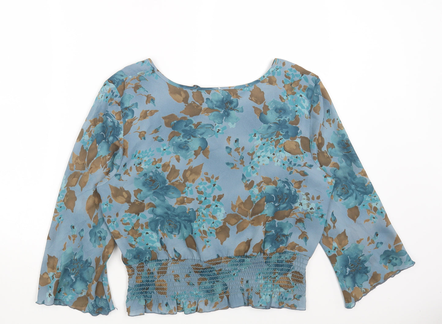 Norton Womens Blue Floral Polyester Basic T-Shirt Size L Round Neck