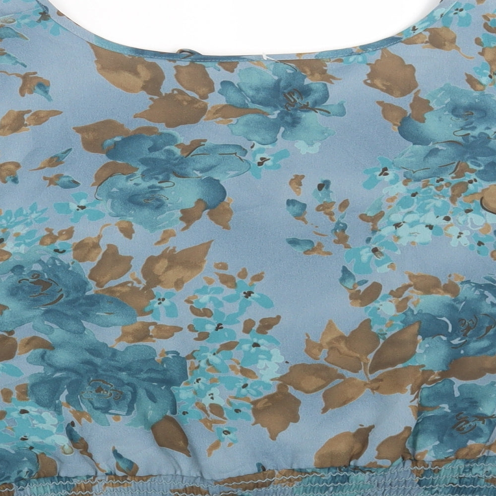 Norton Womens Blue Floral Polyester Basic T-Shirt Size L Round Neck
