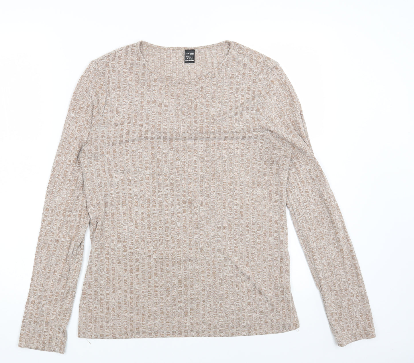 SheIn Womens Beige Polyester Basic T-Shirt Size XL Round Neck - Ribbed