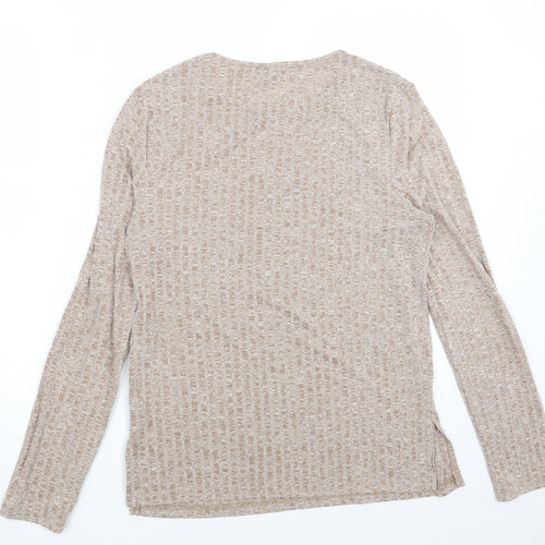 SheIn Womens Beige Polyester Basic T-Shirt Size XL Round Neck - Ribbed