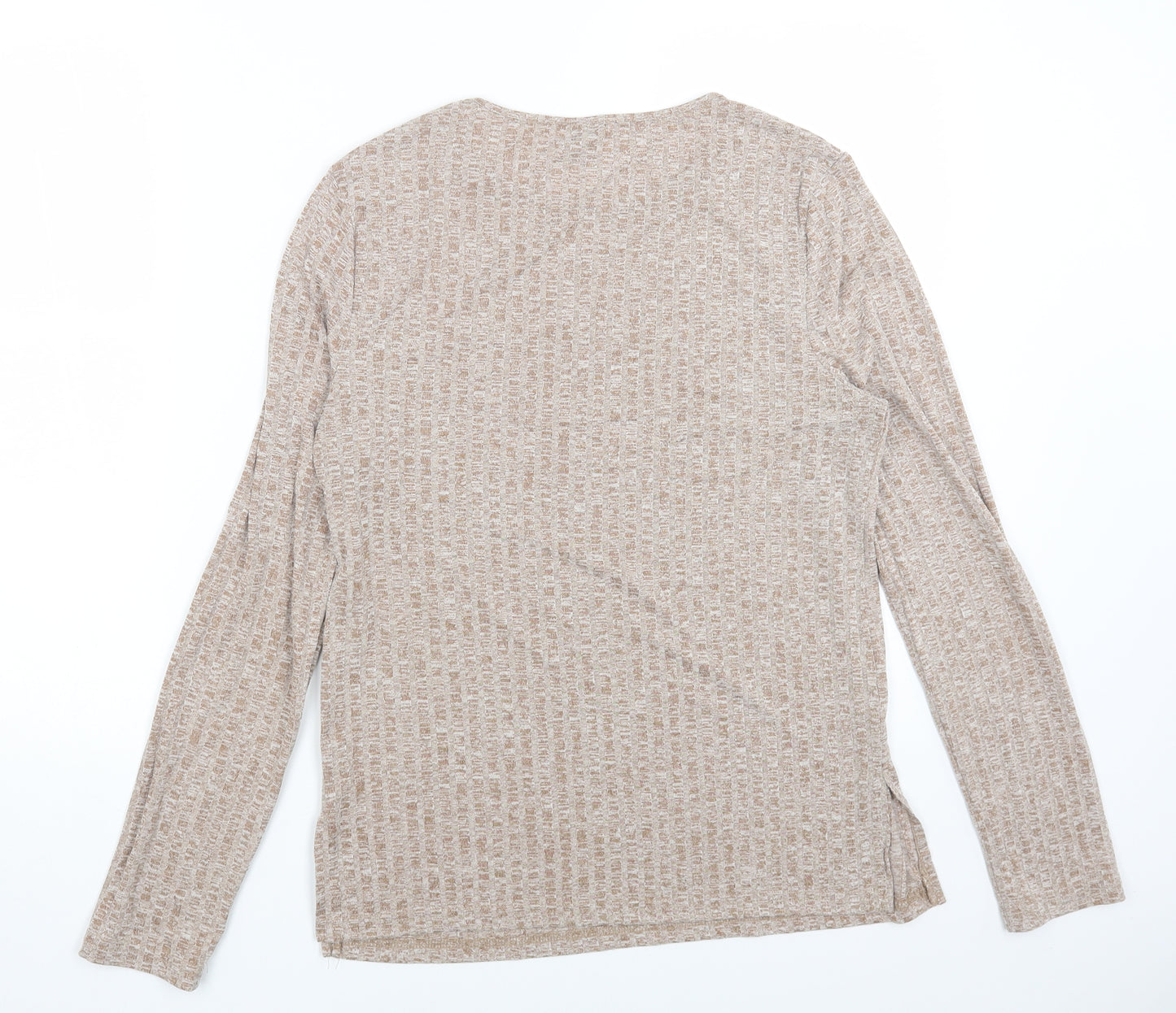 SheIn Womens Beige Polyester Basic T-Shirt Size XL Round Neck - Ribbed