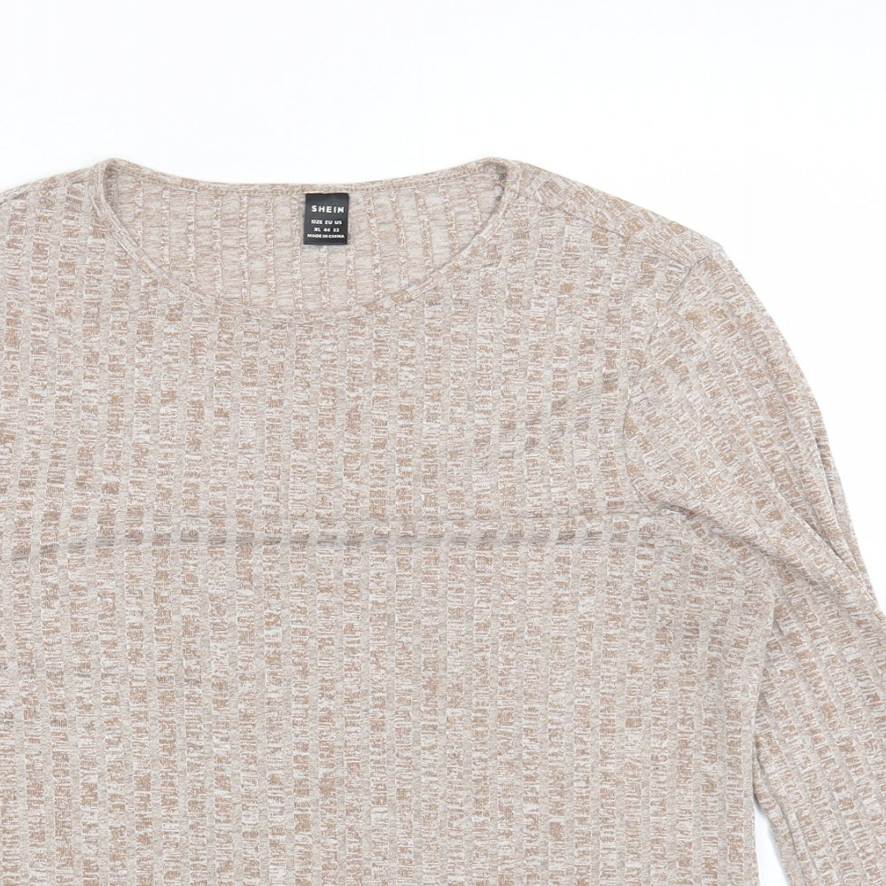 SheIn Womens Beige Polyester Basic T-Shirt Size XL Round Neck - Ribbed