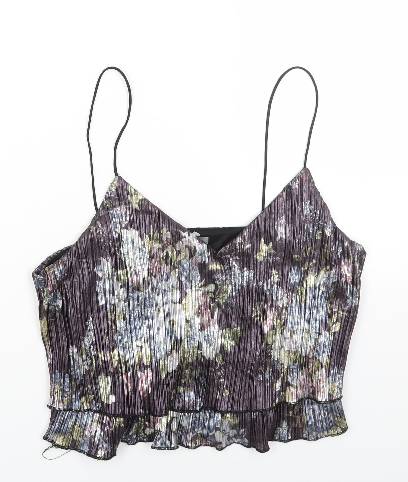 New Look Womens Multicoloured Floral Polyester Cropped Tank Size M Scoop Neck