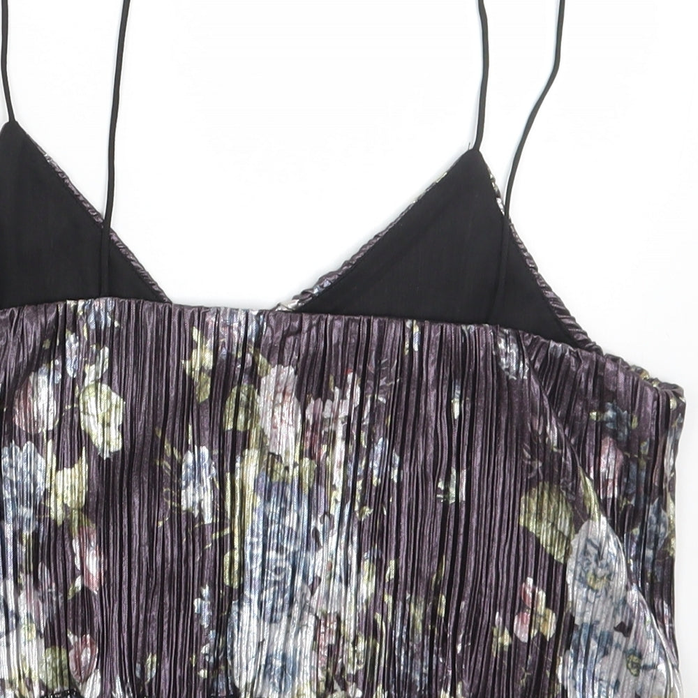 New Look Womens Multicoloured Floral Polyester Cropped Tank Size M Scoop Neck