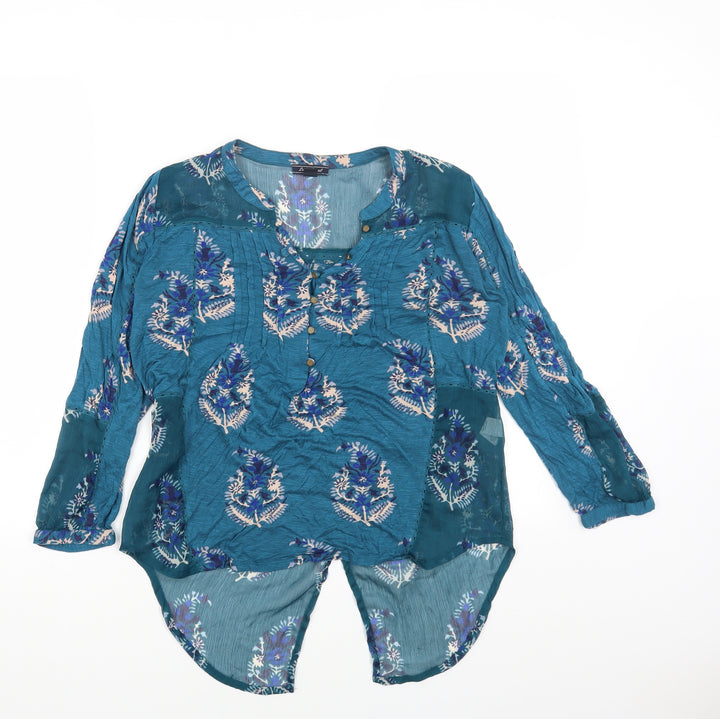 Lucky Brand Womens Blue Floral Polyester Basic Blouse Size XS Round Neck