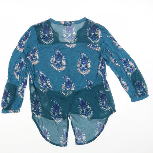 Lucky Brand Womens Blue Floral Polyester Basic Blouse Size XS Round Neck