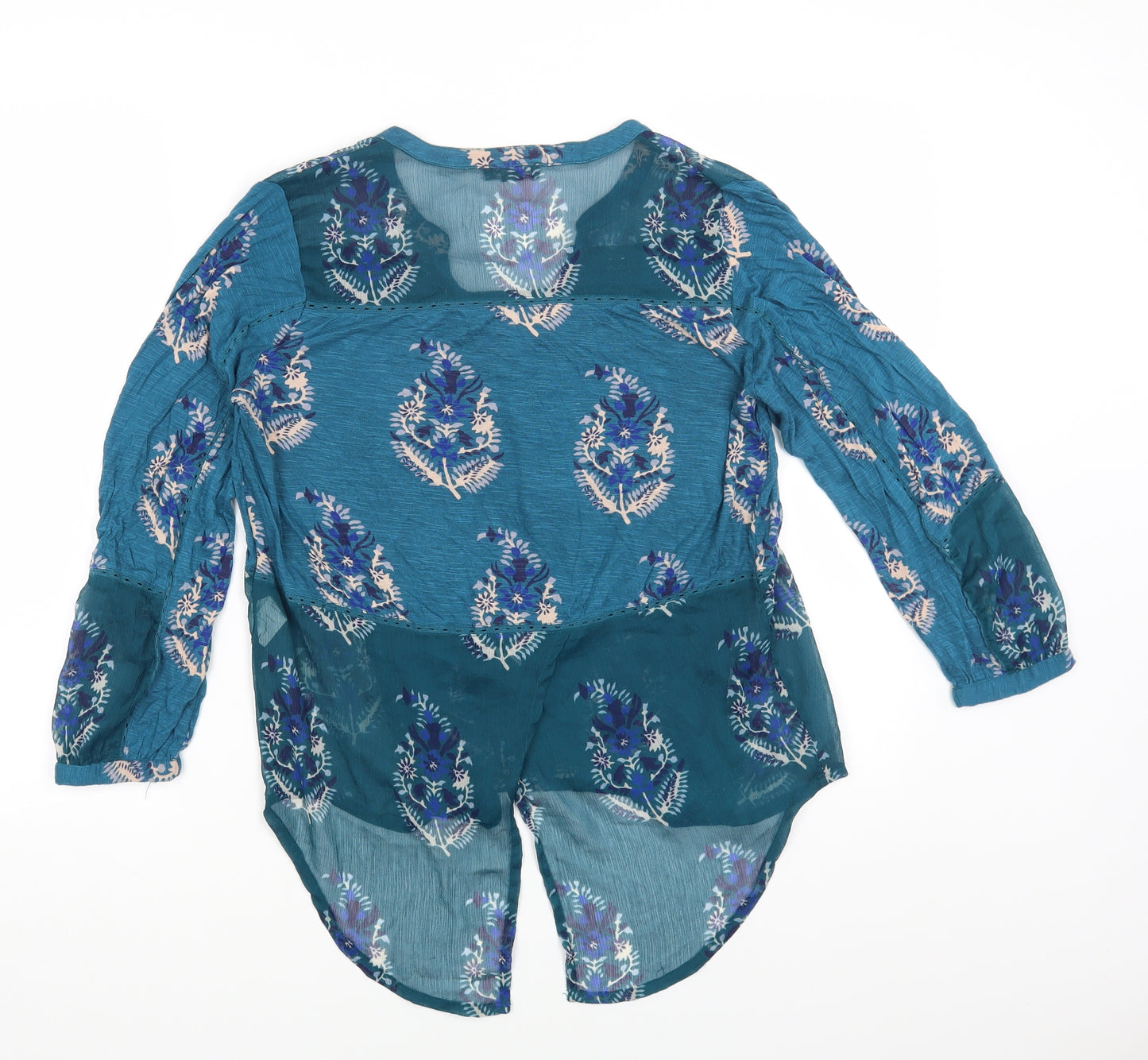 Lucky Brand Womens Blue Floral Polyester Basic Blouse Size XS Round Neck