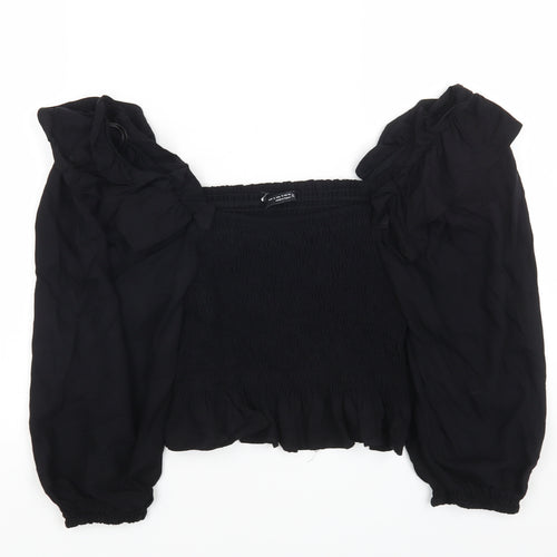 Zara Womens Black Viscose Cropped T-Shirt Size S Off the Shoulder