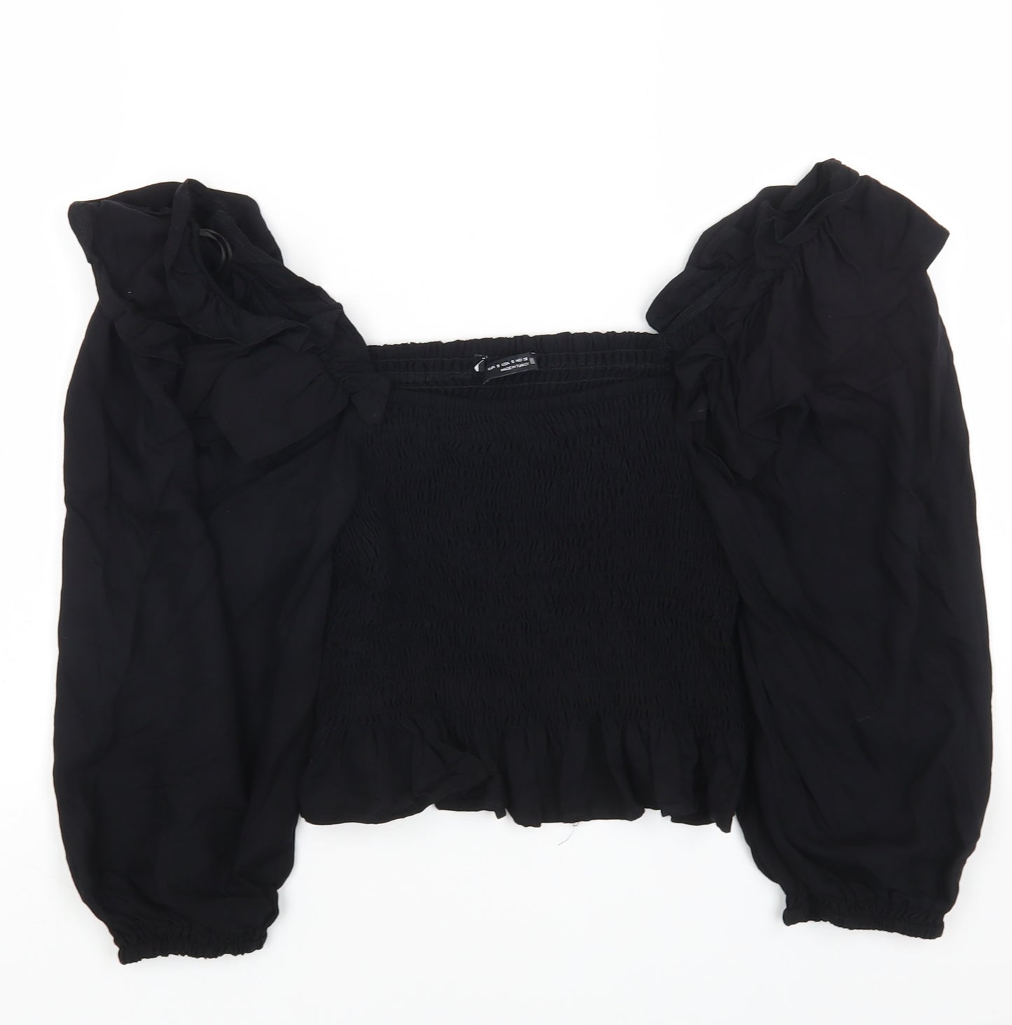 Zara Womens Black Viscose Cropped T-Shirt Size S Off the Shoulder