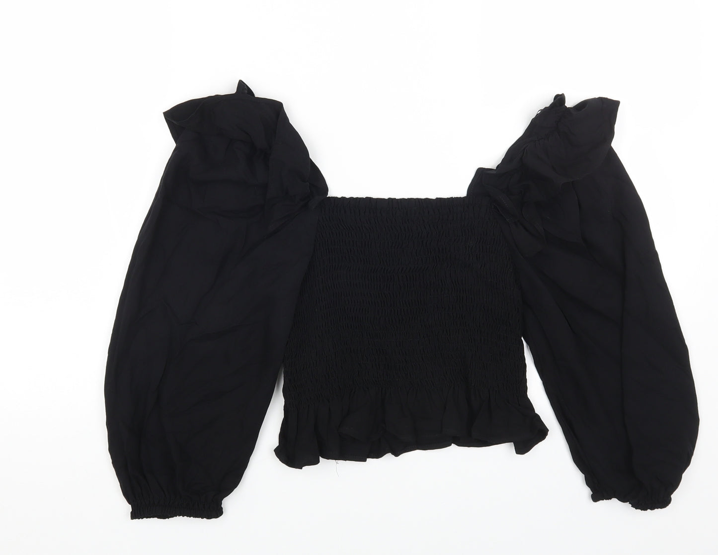 Zara Womens Black Viscose Cropped T-Shirt Size S Off the Shoulder