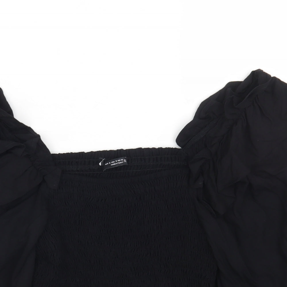 Zara Womens Black Viscose Cropped T-Shirt Size S Off the Shoulder
