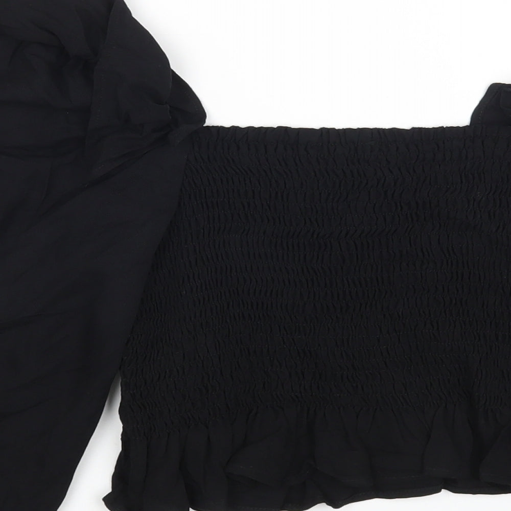 Zara Womens Black Viscose Cropped T-Shirt Size S Off the Shoulder