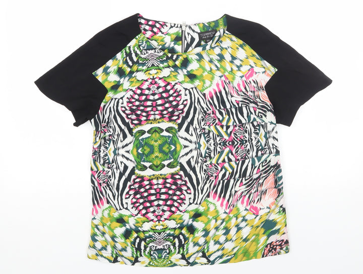 Topshop Womens Multicoloured Geometric Polyester Basic T-Shirt Size 8 Round Neck