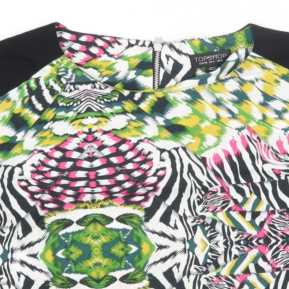 Topshop Womens Multicoloured Geometric Polyester Basic T-Shirt Size 8 Round Neck
