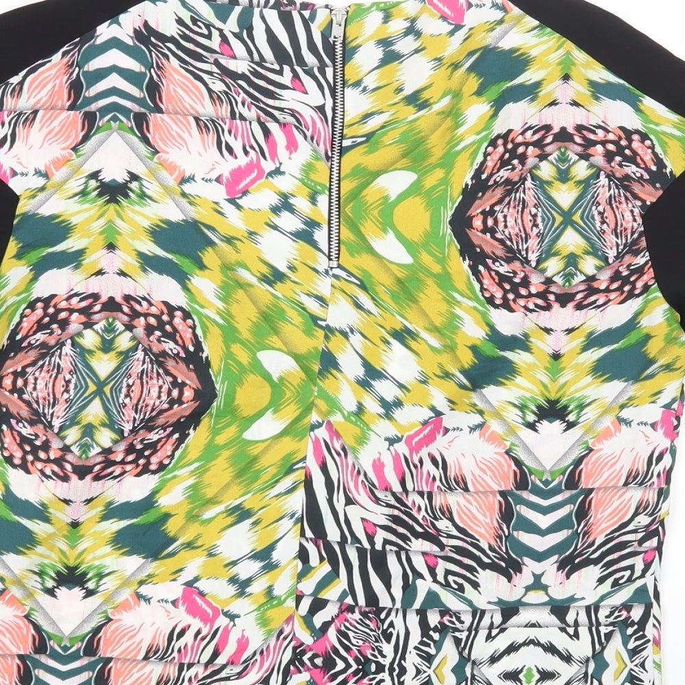 Topshop Womens Multicoloured Geometric Polyester Basic T-Shirt Size 8 Round Neck