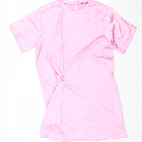 Zara Womens Pink Polyester A-Line Size L Round Neck Zip