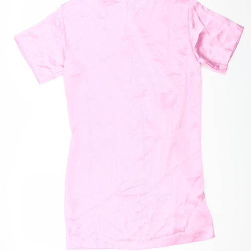 Zara Womens Pink Polyester A-Line Size L Round Neck Zip