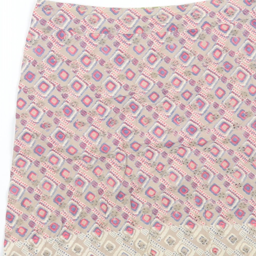 White Stuff Womens Multicoloured Geometric Cotton Mini Skirt Size 8 Zip