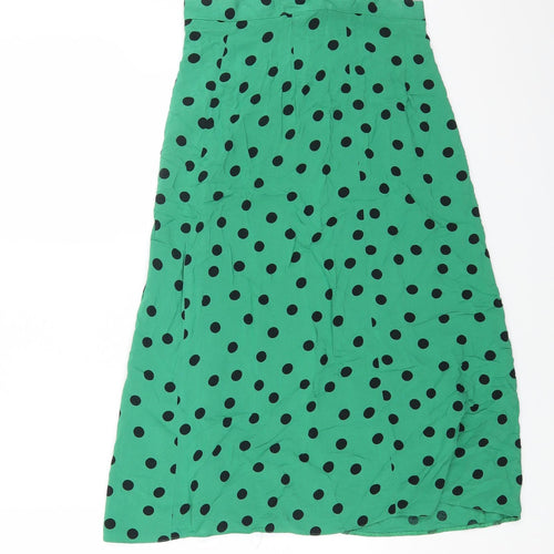 Miss Selfridge Womens Green Polka Dot Viscose A-Line Skirt Size 6 Button