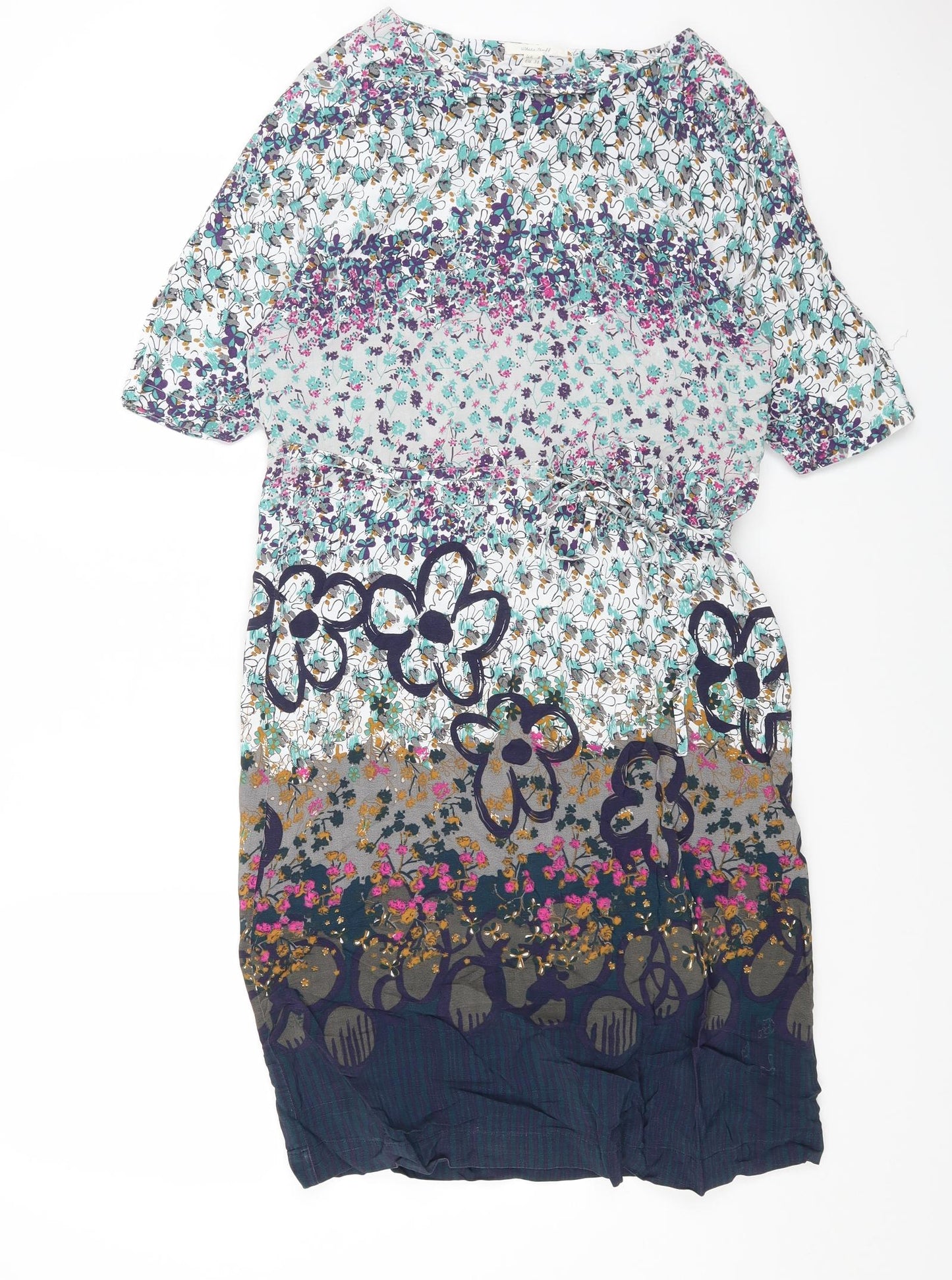 White Stuff Womens Multicoloured Geometric Viscose A-Line Size 8 Round Neck Drawstring