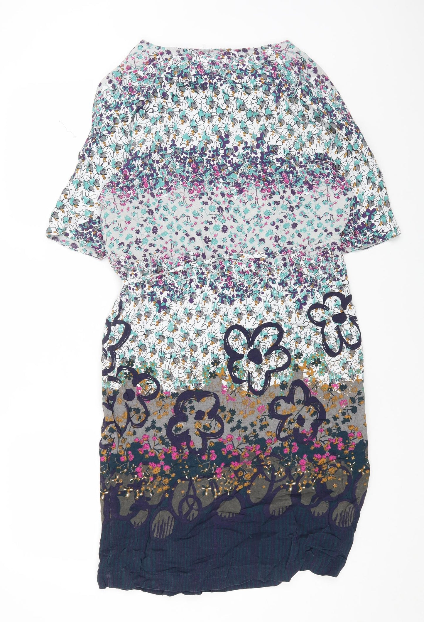 White Stuff Womens Multicoloured Geometric Viscose A-Line Size 8 Round Neck Drawstring