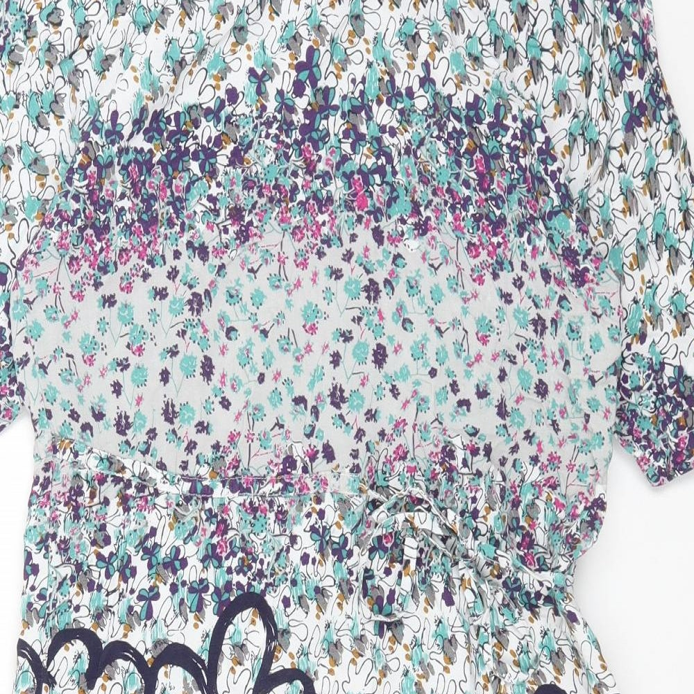 White Stuff Womens Multicoloured Geometric Viscose A-Line Size 8 Round Neck Drawstring