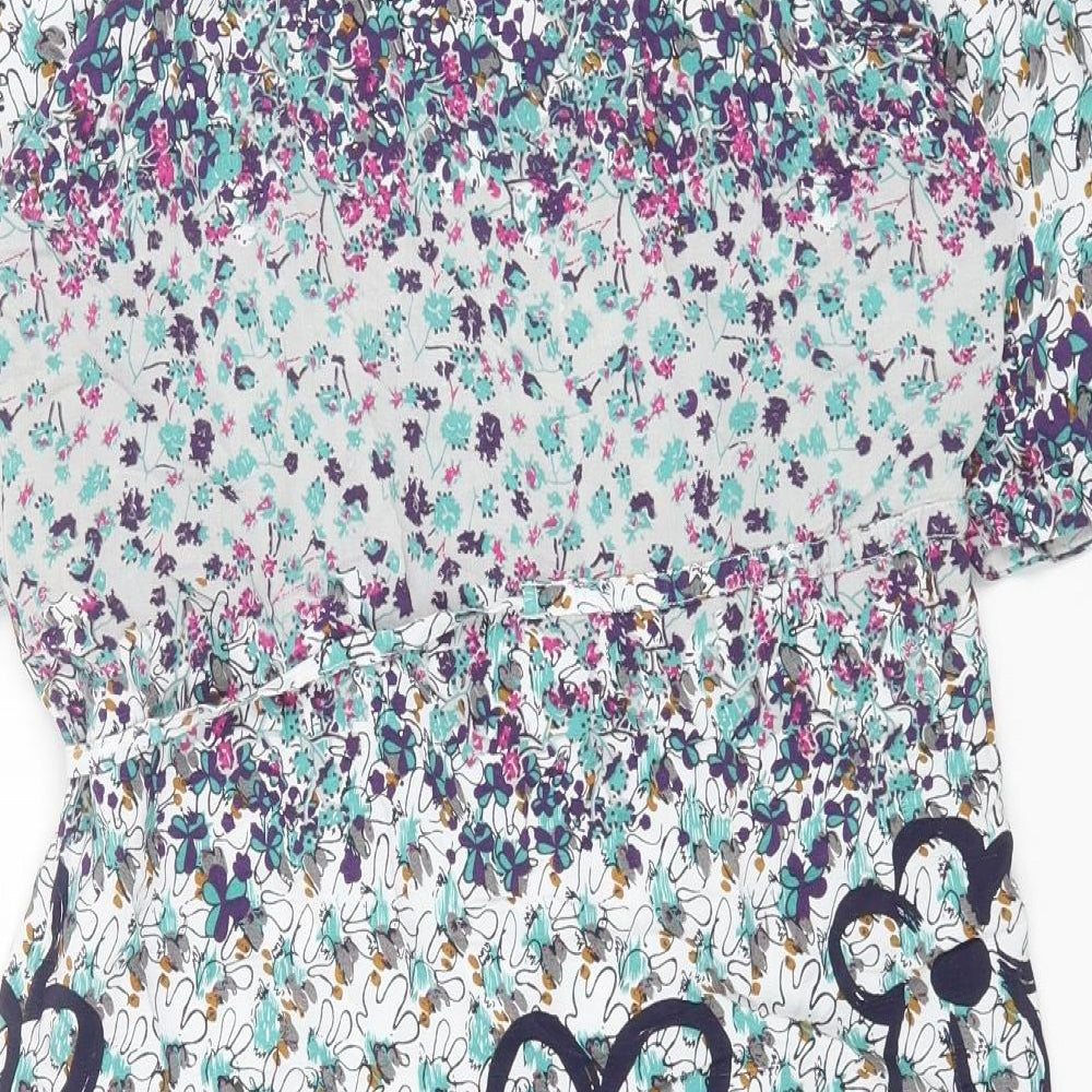 White Stuff Womens Multicoloured Geometric Viscose A-Line Size 8 Round Neck Drawstring