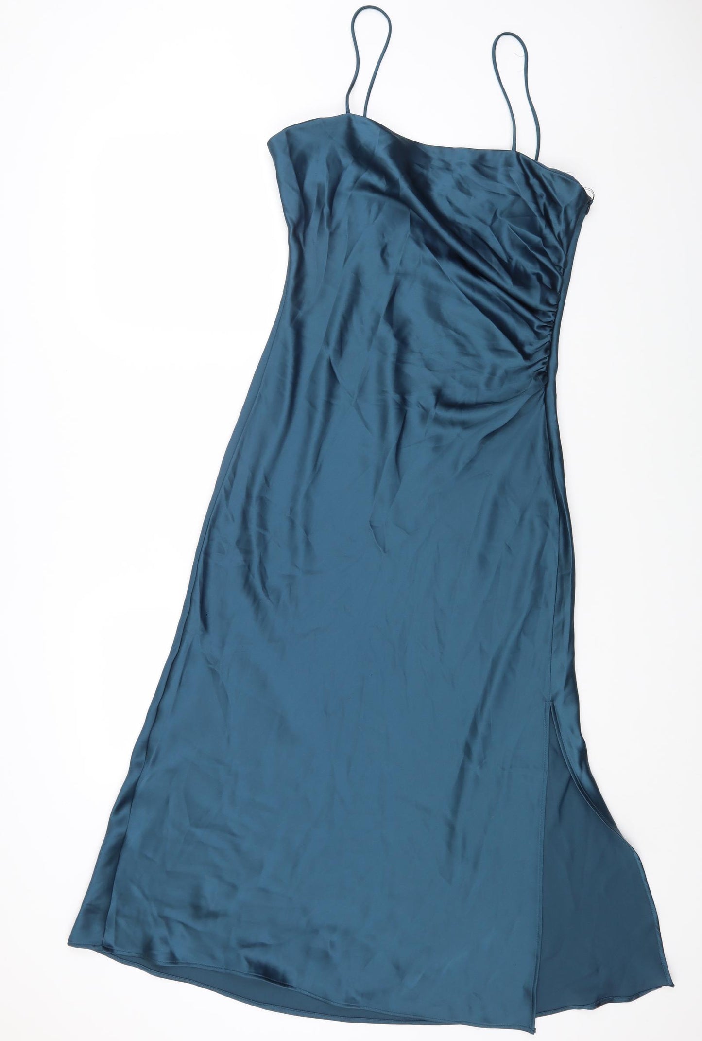 Zara Womens Blue Polyester Slip Dress Size L Square Neck Zip