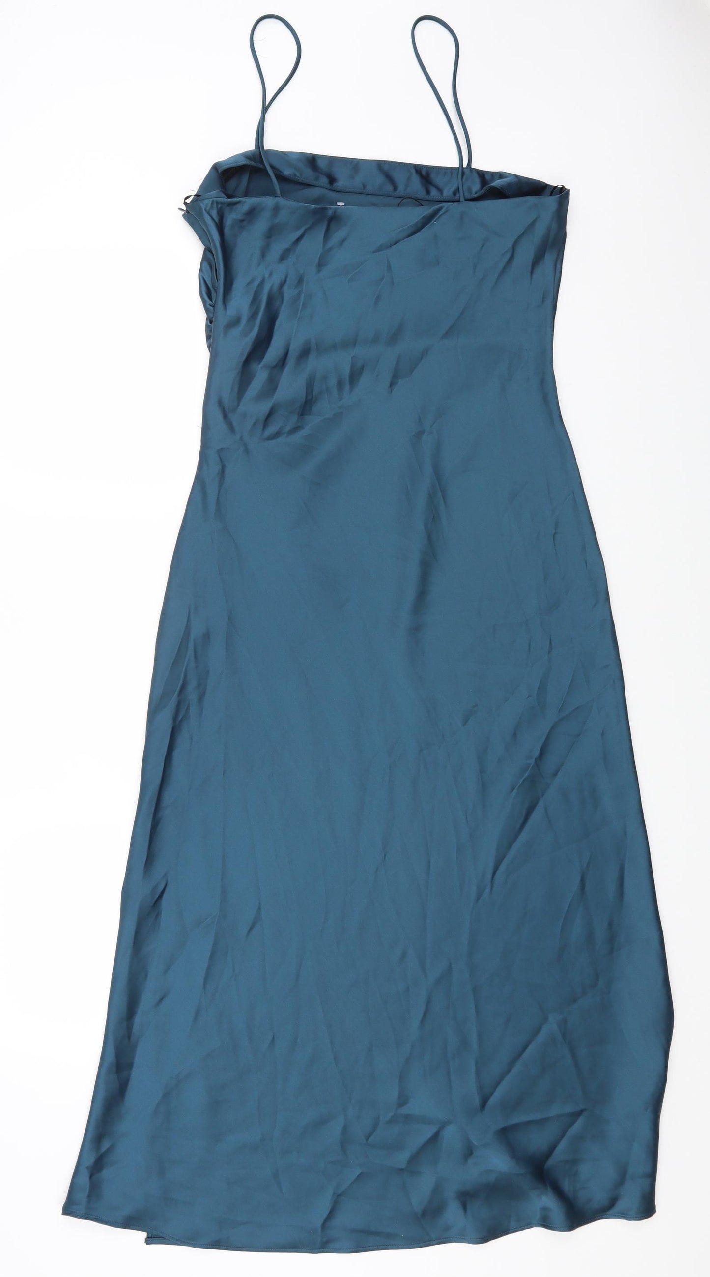 Zara Womens Blue Polyester Slip Dress Size L Square Neck Zip