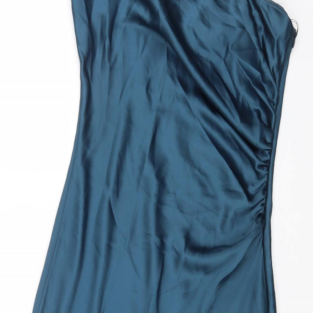 Zara Womens Blue Polyester Slip Dress Size L Square Neck Zip