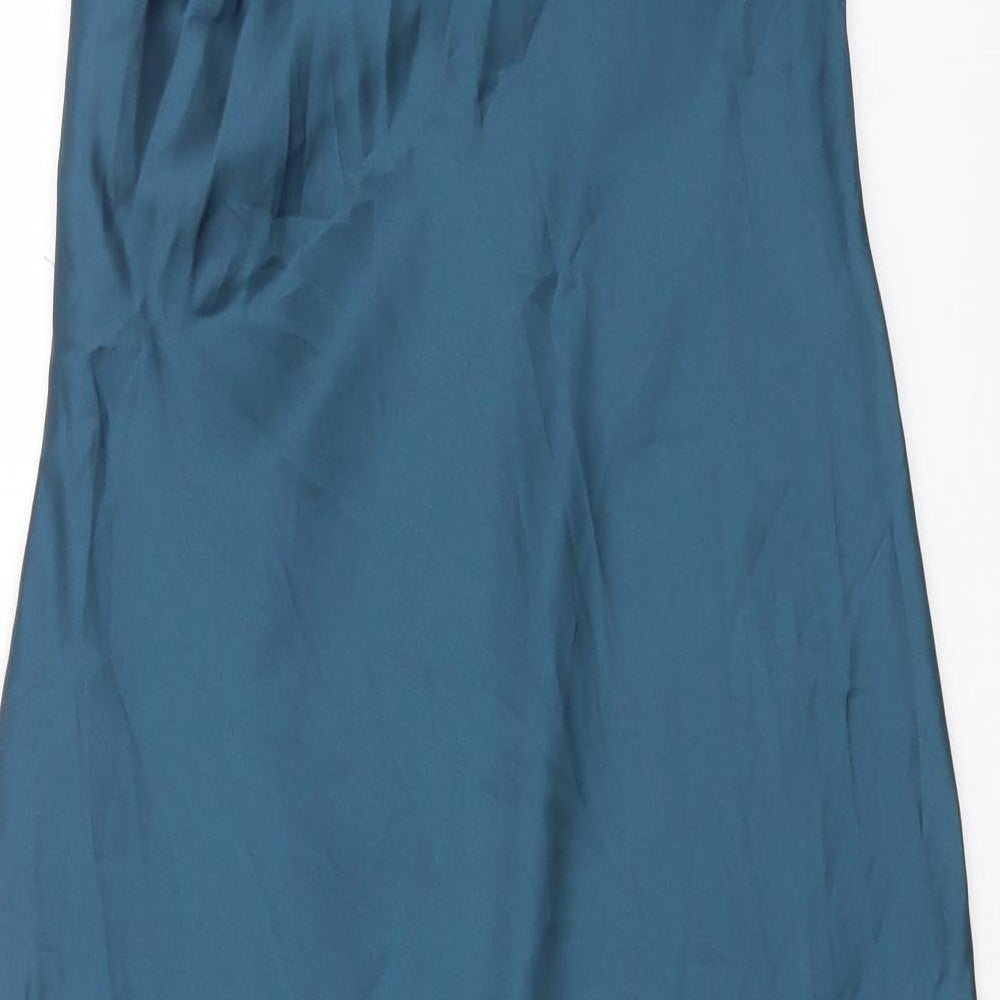 Zara Womens Blue Polyester Slip Dress Size L Square Neck Zip