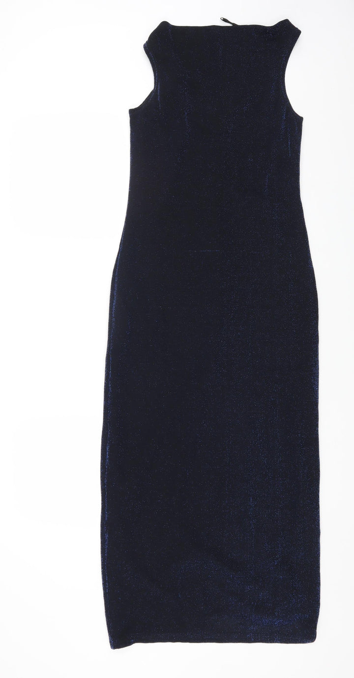 New Look Womens Blue Nylon Maxi Size 10 Cowl Neck Pullover