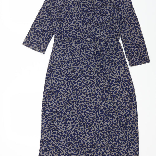 Preworn Womens Blue Geometric Viscose A-Line Size M V-Neck Pullover