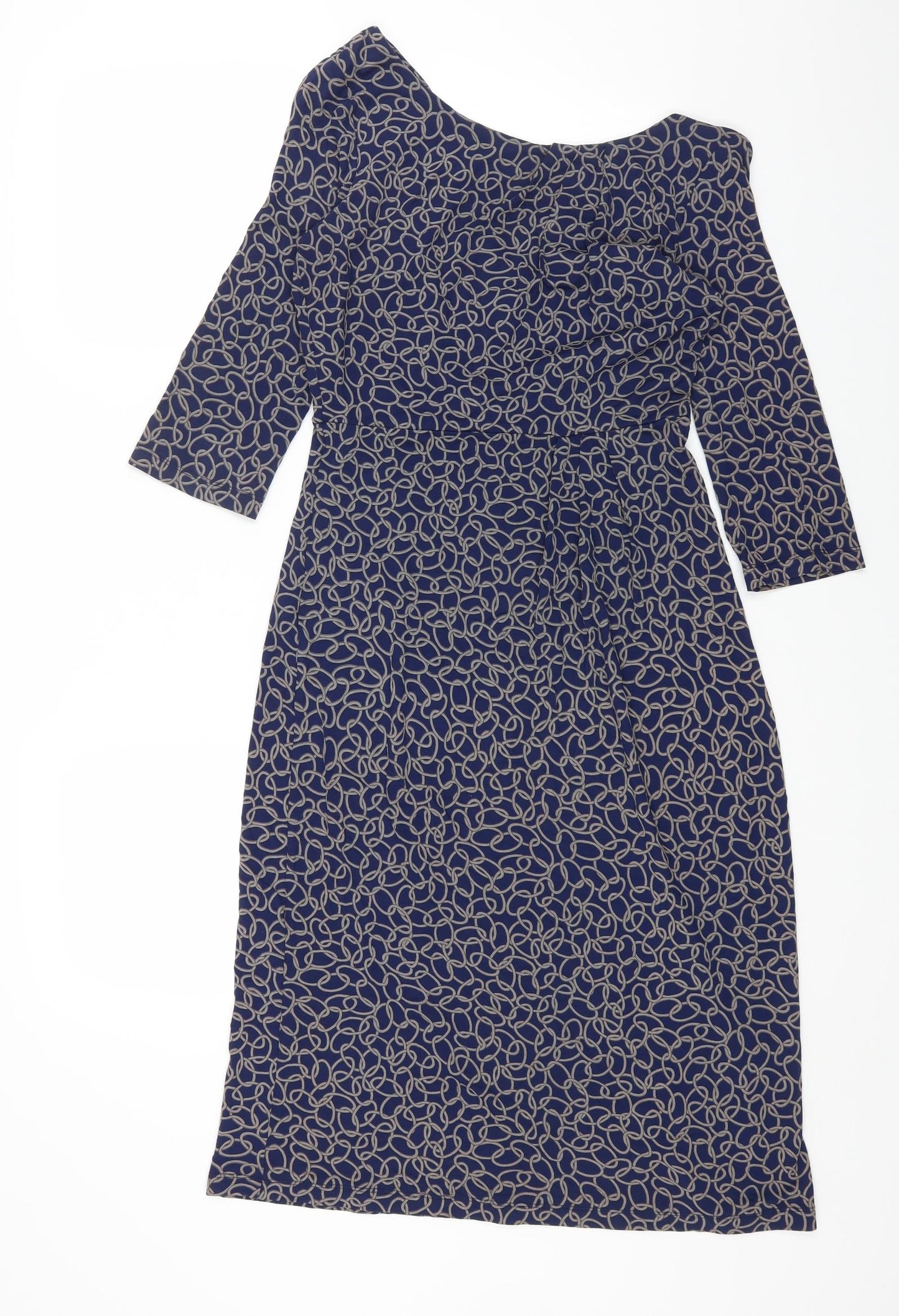 Preworn Womens Blue Geometric Viscose A-Line Size M V-Neck Pullover
